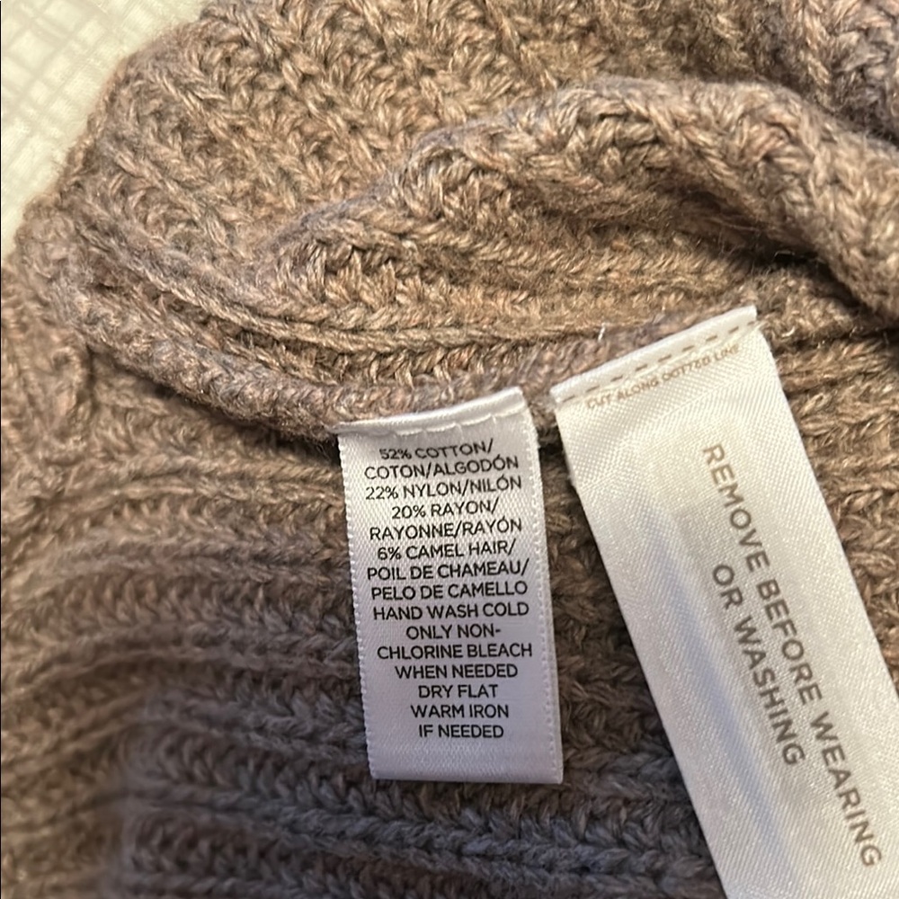LOFT Brown Crew Neck Sweater with Cable Knit Sleeves - Picture 7 of 7